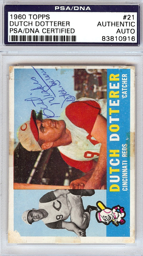 Dutch Dotterer Autographed 1960 Topps Card #21 Cincinnati Reds "Best Wishes" PSA/DNA #83810916