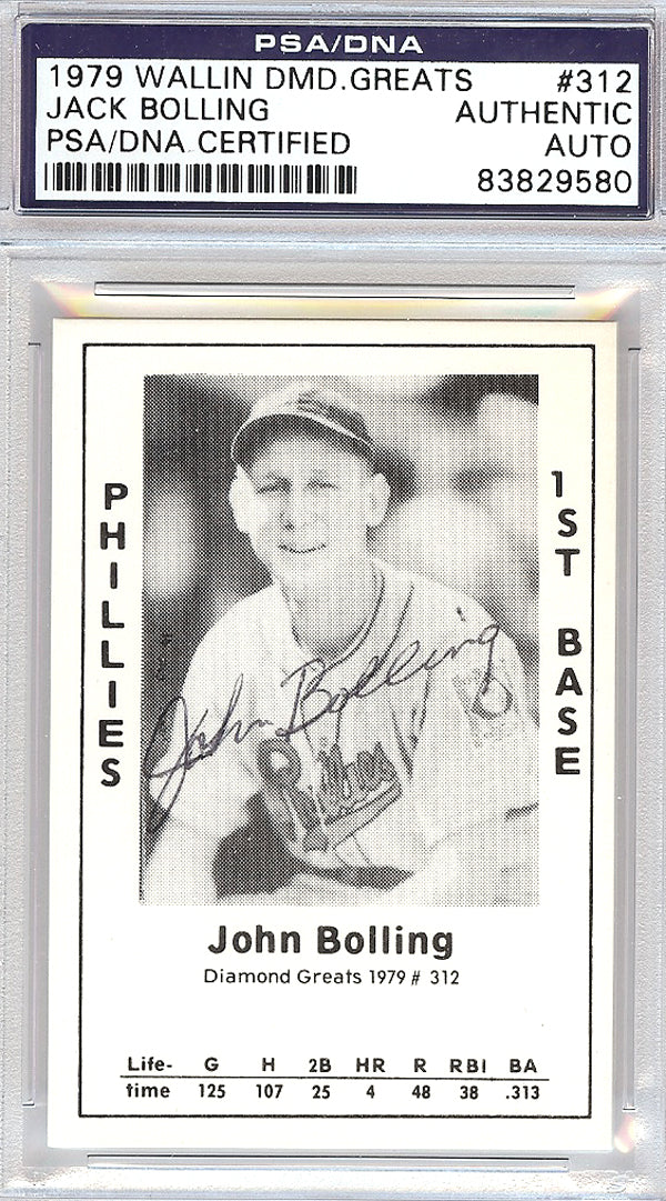 Jack Bolling Autographed 1979 Diamond Greats Card #312 Phillies PSA/DNA #83829580