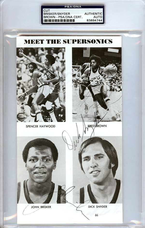 John Brisker, "Downtown" Fred Brown & Dick Snyder Autographed 4.5x8 Cut Signature Seattle Sonics PSA/DNA #83894744