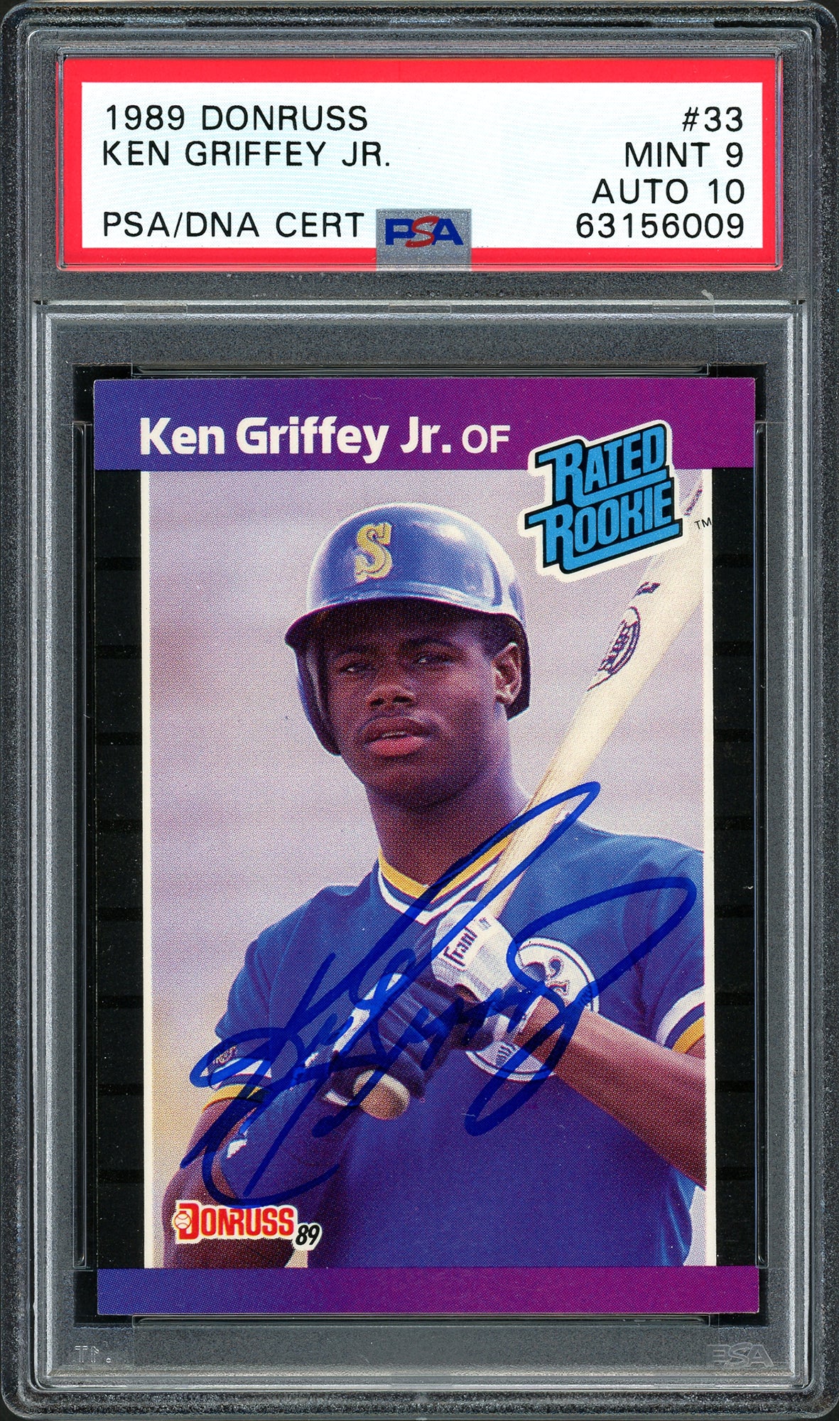 Ken Griffey Jr. Autographed 1989 Donruss Rookie Card #33 Seattle Mariners PSA 9 Auto Grade Gem Mint 10 PSA/DNA #63156009