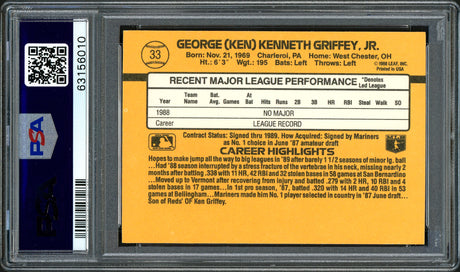 Ken Griffey Jr. Autographed 1989 Donruss Rookie Card #33 Seattle Mariners PSA 9 Auto Grade Gem Mint 10 PSA/DNA #63156010