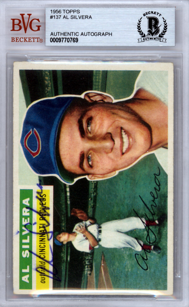 Al Silvera Autographed 1956 Topps Card #137 Cincinnati Reds Beckett BAS #9770769