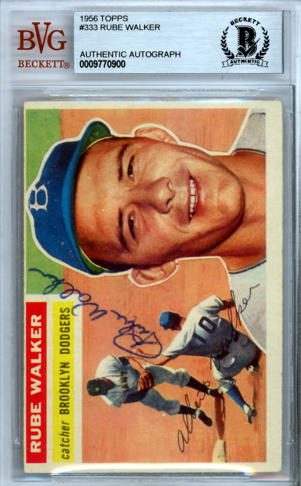 Rube Walker Autographed 1956 Topps Card #333 Brooklyn Dodgers Beckett BAS #9770900