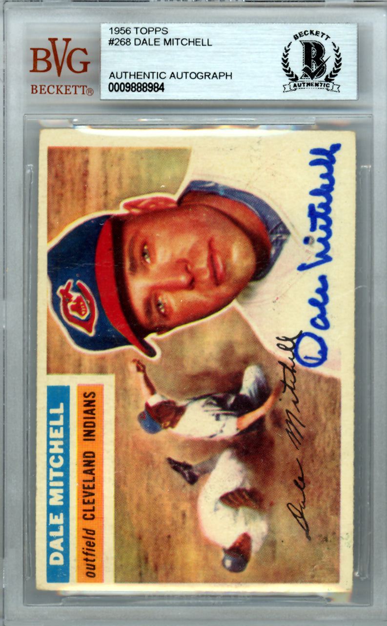 Dale Mitchell Autographed 1956 Topps Card #268 Cleveland Indians Beckett BAS #9888984