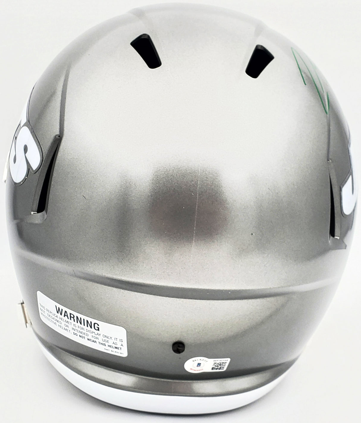 Zach Wilson Autographed New York Jets Flash Silver Full Size Replica Speed Helmet Beckett BAS QR Stock #197084