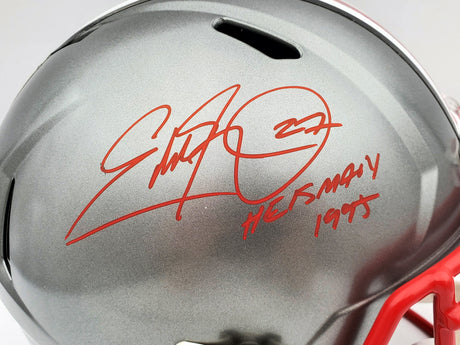 Eddie George Autographed Ohio State Buckeyes Flash Silver Full Size Replica Speed Helmet "Heisman 1995" Beckett BAS QR Stock #197134