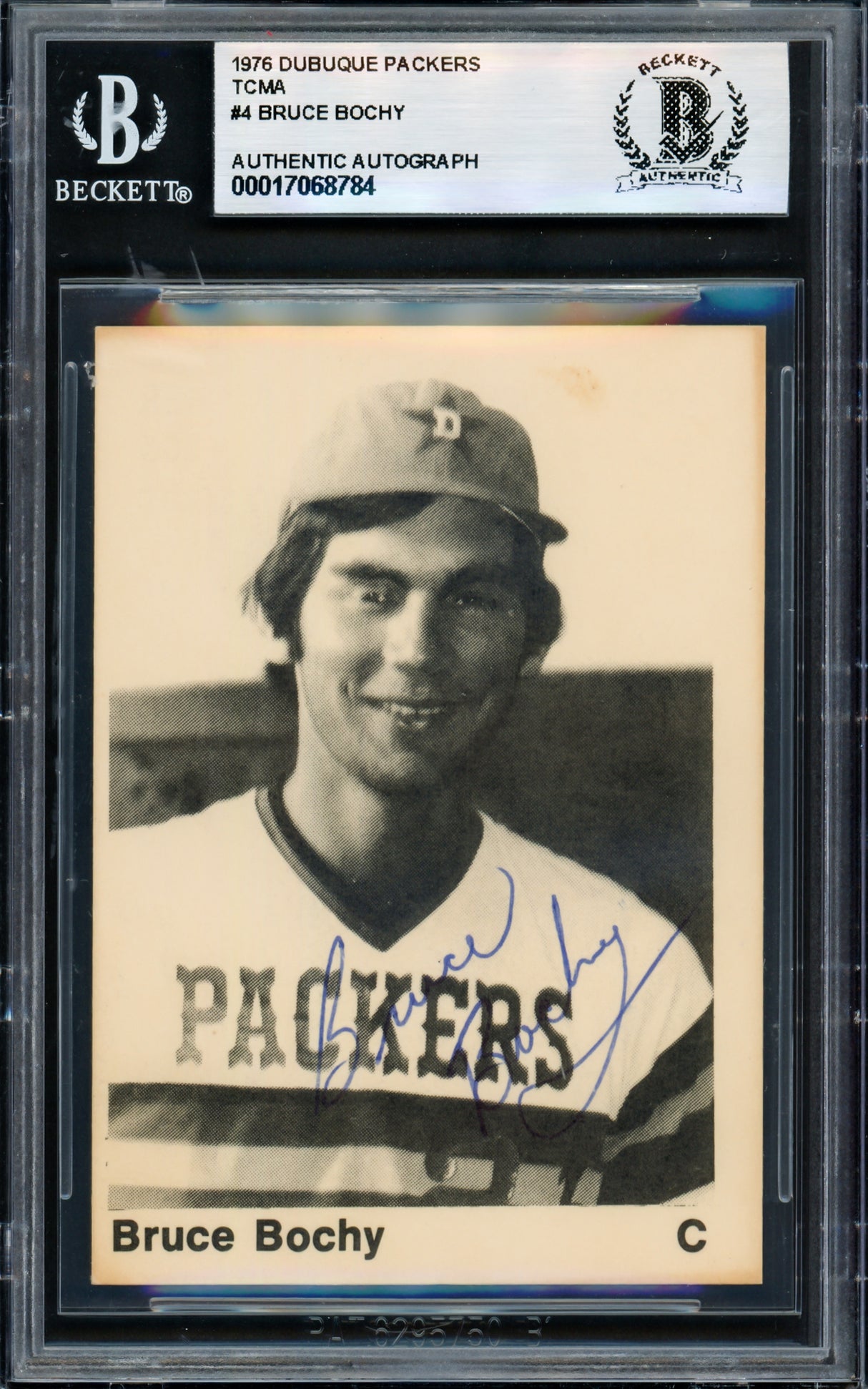 Bruce Bochy Autographed 1976 TCMA Rookie Card #4 Dubuque Packers Beckett BAS #17068784