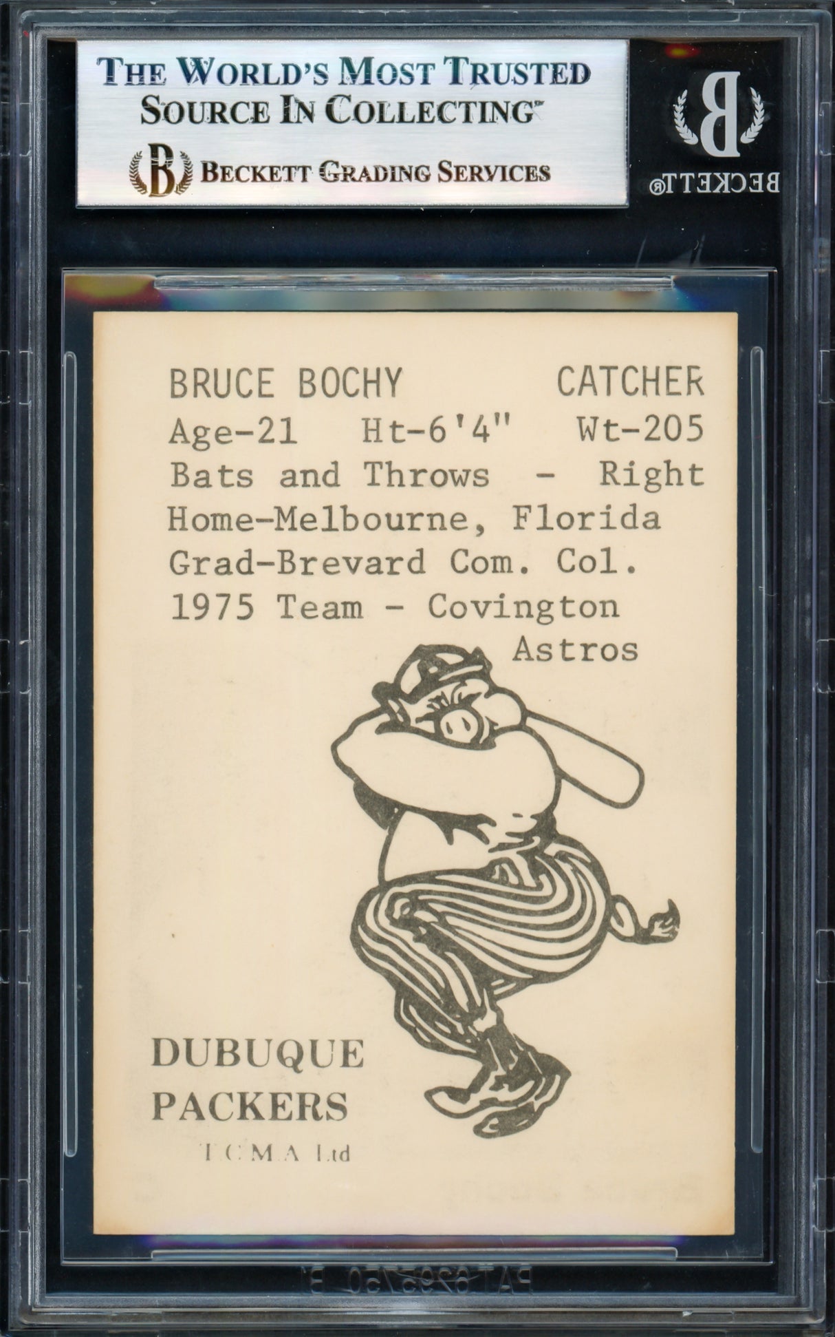 Bruce Bochy Autographed 1976 TCMA Rookie Card #4 Dubuque Packers Beckett BAS #17068784