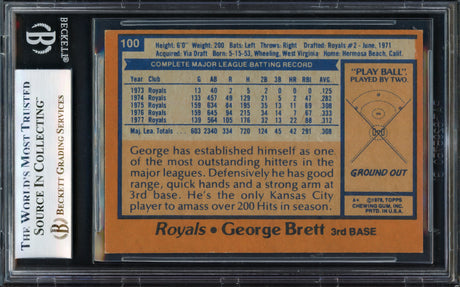 George Brett Autographed 1978 Topps Card #100 Kansas City Royals Vintage Signature Beckett BAS #17068834