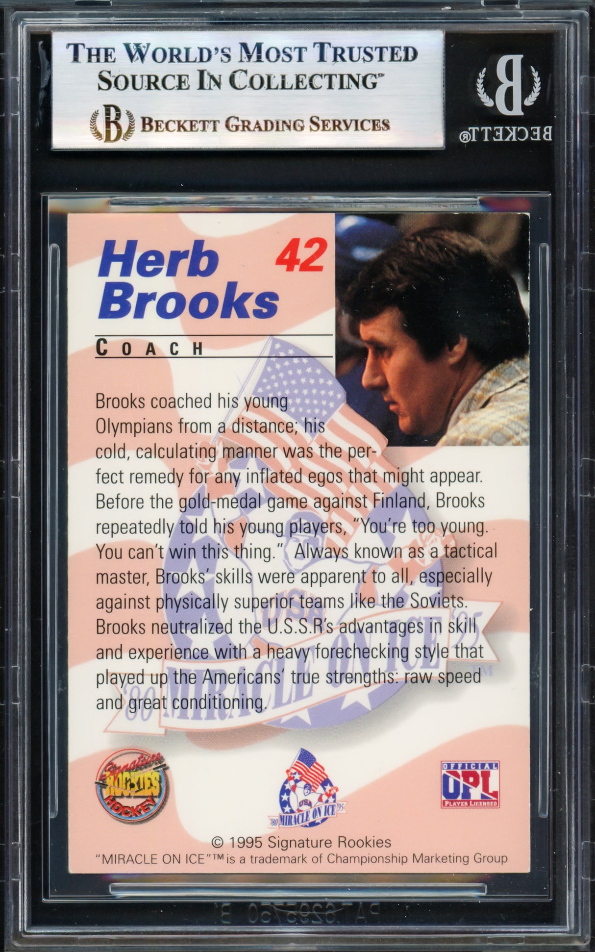 Herb Brooks Autographed 1995 Signature Rookies Card #42 1980 Team USA Beckett BAS #17068868