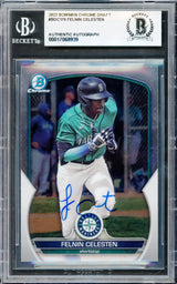 Felnin Celesten Autographed 2023 Bowman Chrome Draft Rookie Card #BDC178 Seattle Mariners Beckett BAS #17068939