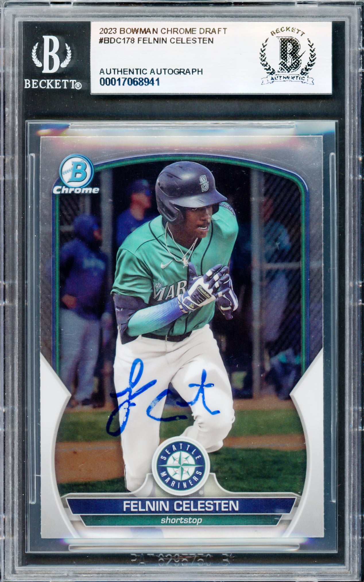 Felnin Celesten Autographed 2023 Bowman Chrome Draft Rookie Card #BDC178 Seattle Mariners Beckett BAS #17068941