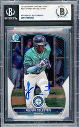 Felnin Celesten Autographed 2023 Bowman Chrome Draft Rookie Card #BDC178 Seattle Mariners Beckett BAS #17068942