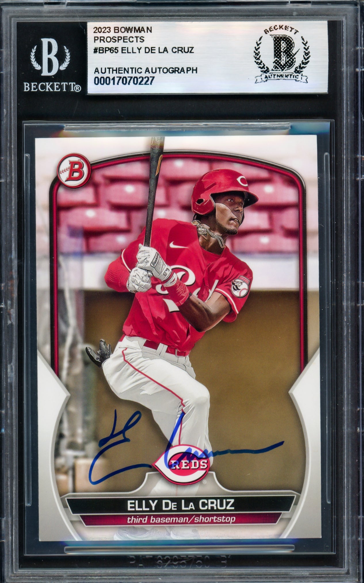 Elly De La Cruz Autographed 2023 Bowman Rookie Card #BP65 Cincinnati Reds Beckett BAS #17070227