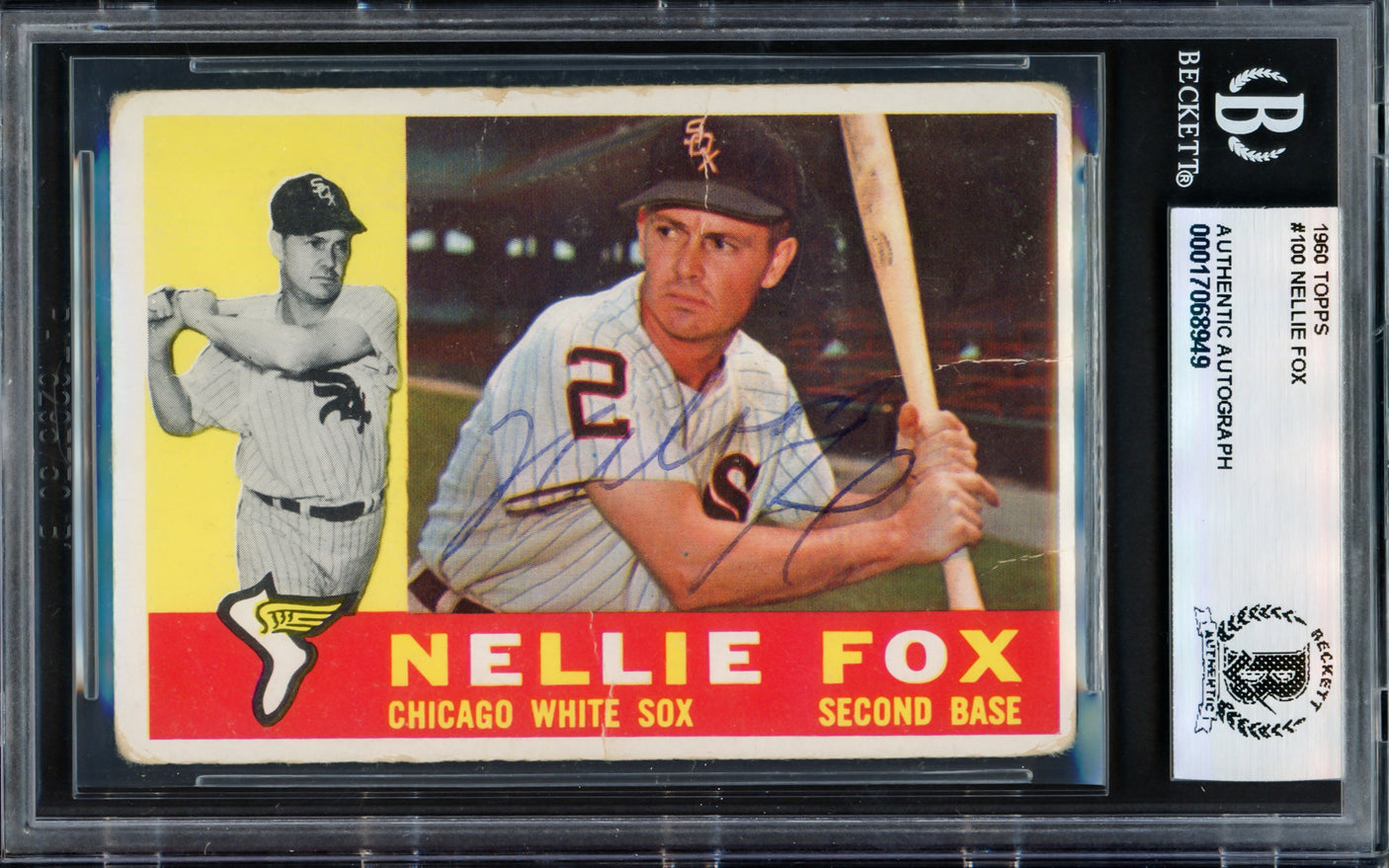 Nellie Fox Autographed 1060 Topps Card #100 Chicago White Sox Beckett BAS #17068949