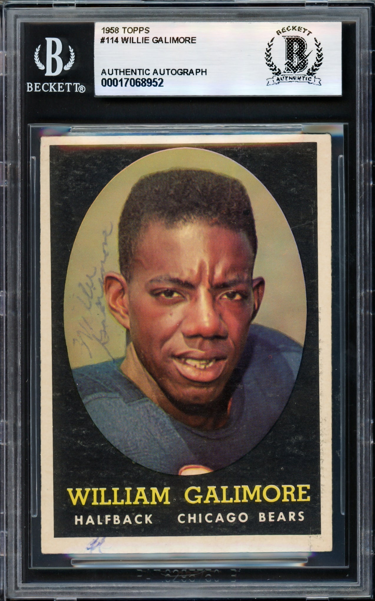 Willie Galimore Autographed 1958 Topps Rookie Card #114 Chicago Bears Beckett BAS #17068952