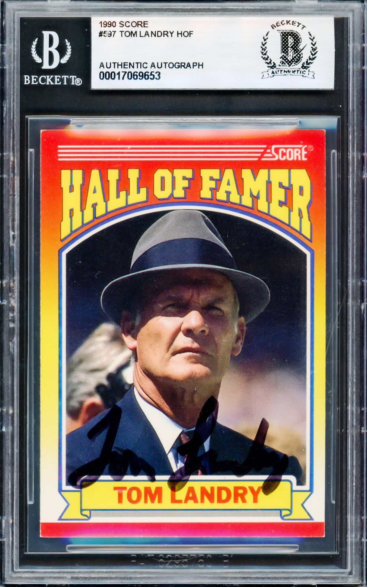 Tom Landry Autographed 1990 Score Card #597 Dallas Cowboys Beckett BAS #17069653