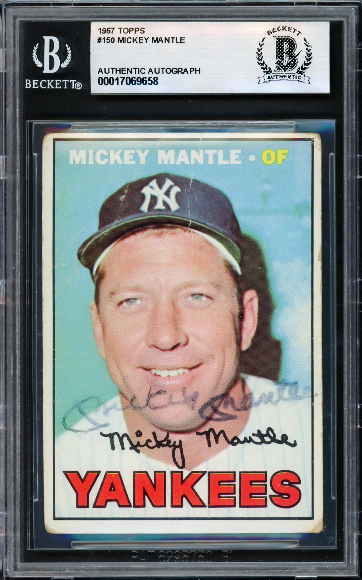 Mickey Mantle Autographed 1967 Topps Card #150 New York Yankees Beckett BAS #17069658