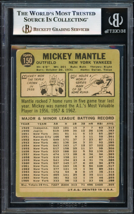 Mickey Mantle Autographed 1967 Topps Card #150 New York Yankees Beckett BAS #17069658