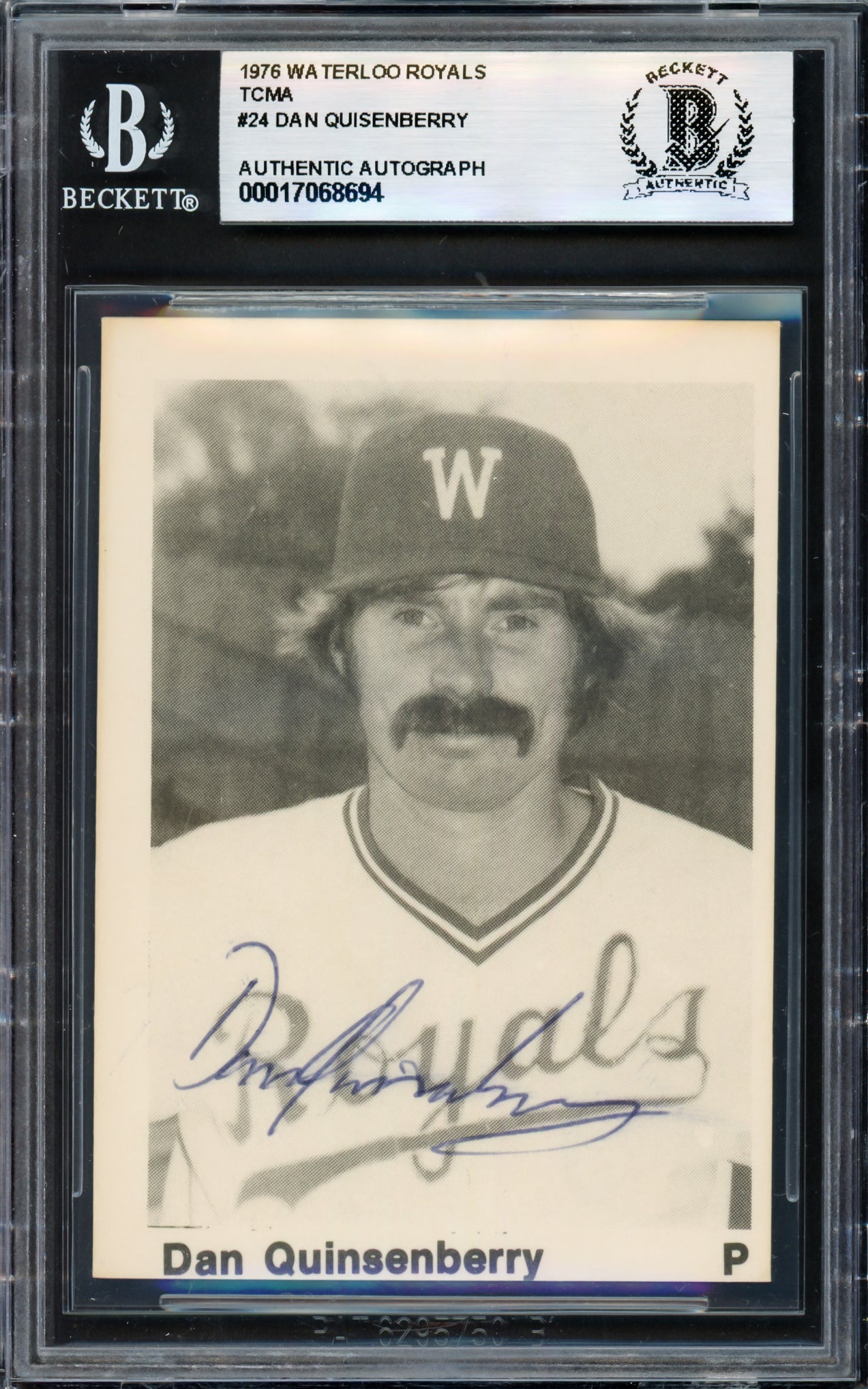 Dan Quisenberry Autographed 1975 TCMA Rookie Card #2 Waterloo Royals Beckett BAS #17068694