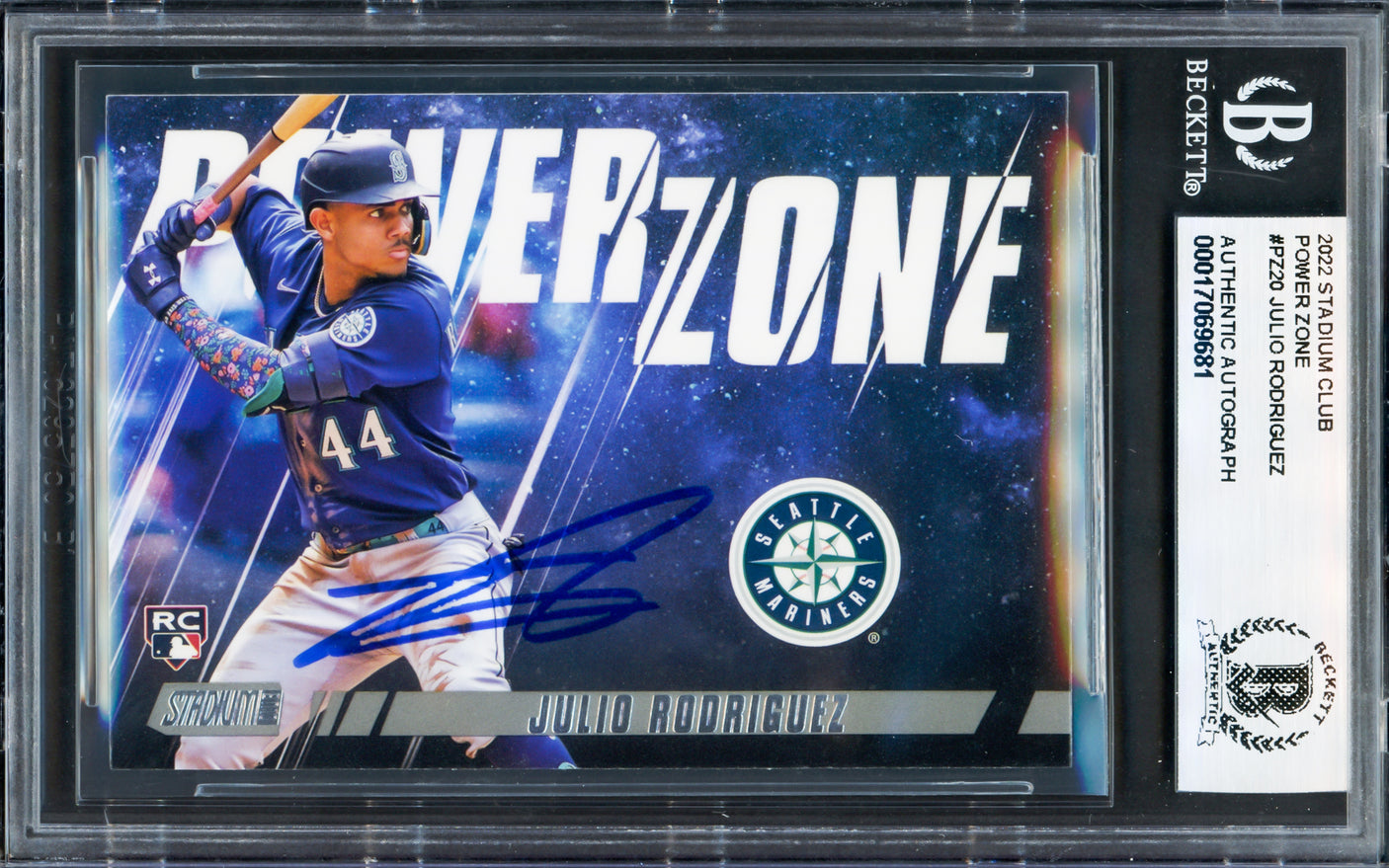 Julio Rodriguez Autographed 2022 Stadium Club Power Zone Rookie Card #PZ-20 Seattle Mariners Beckett BAS #17069681