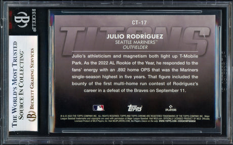 Julio Rodriguez Autographed 2023 Topps Chrome Titans Card #CT-17 Seattle Mariners Beckett BAS #17069729