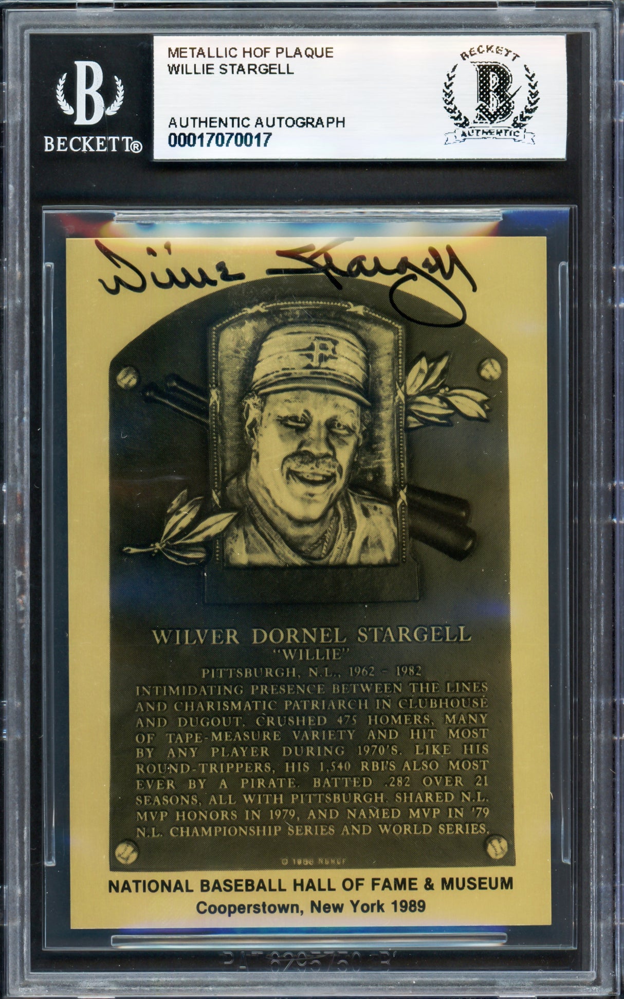 Willie Stargell Autographed 1989 Hall of Fame Metallic Plaque Card Pittsburgh Pirates Beckett BAS #17070017