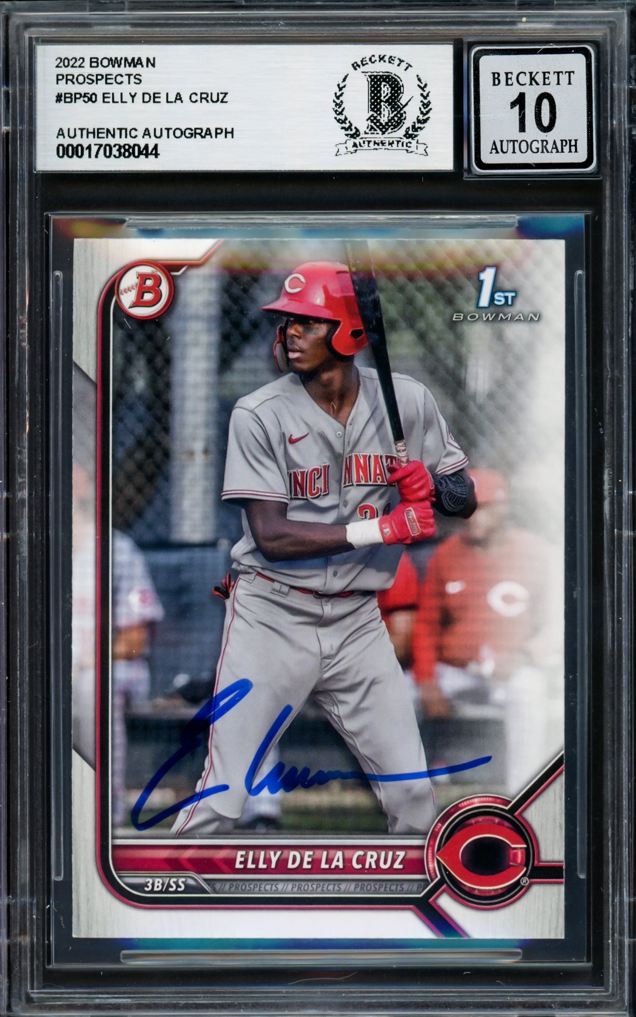 Elly De La Cruz Autographed 2022 1st Bowman Rookie Card #BP50 Cincinnati Reds Auto Grade Gem Mint 10 Beckett BAS #17038044