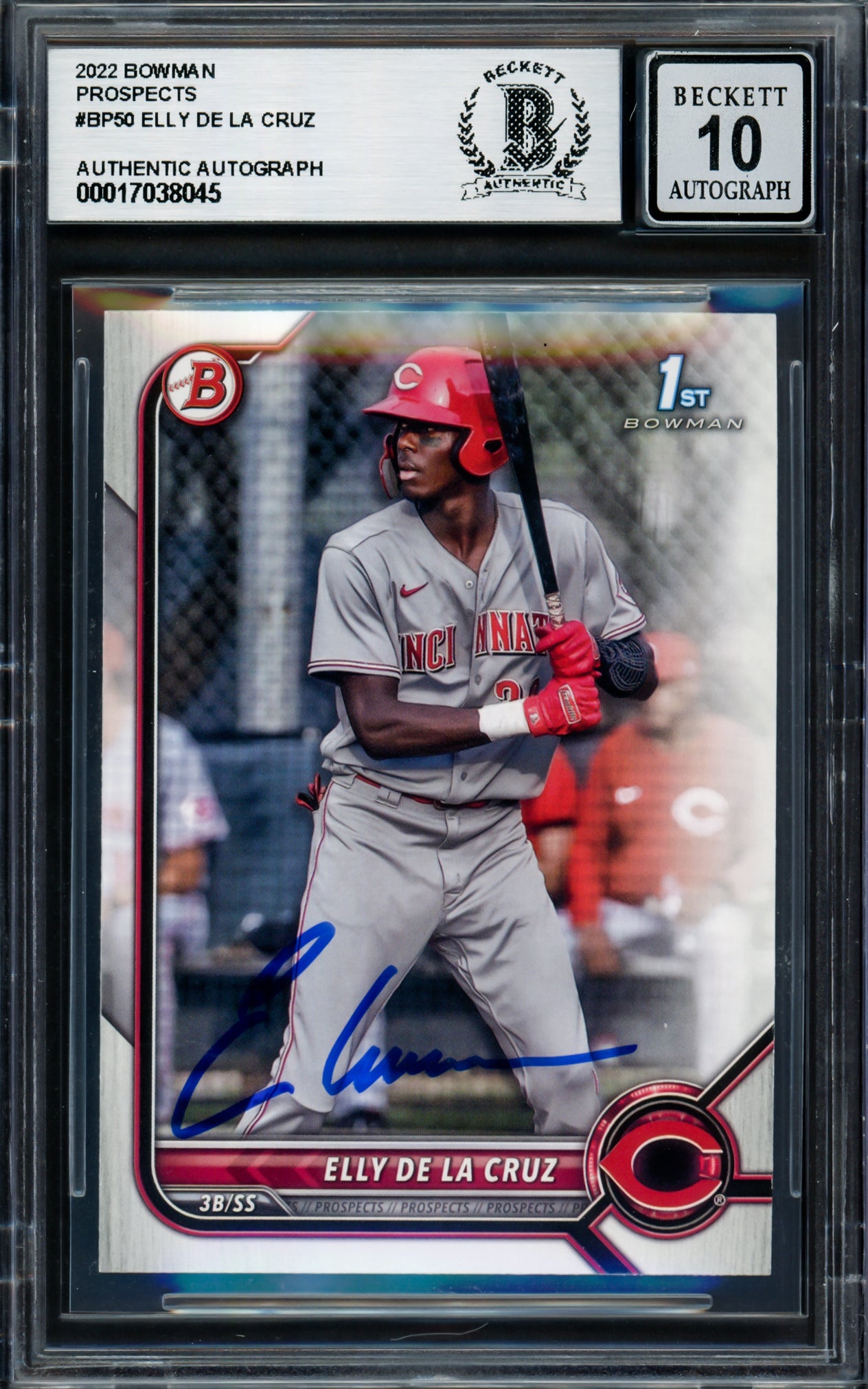 Elly De La Cruz Autographed 2022 1st Bowman Rookie Card #BP50 Cincinnati Reds Auto Grade Gem Mint 10 Beckett BAS #17038045