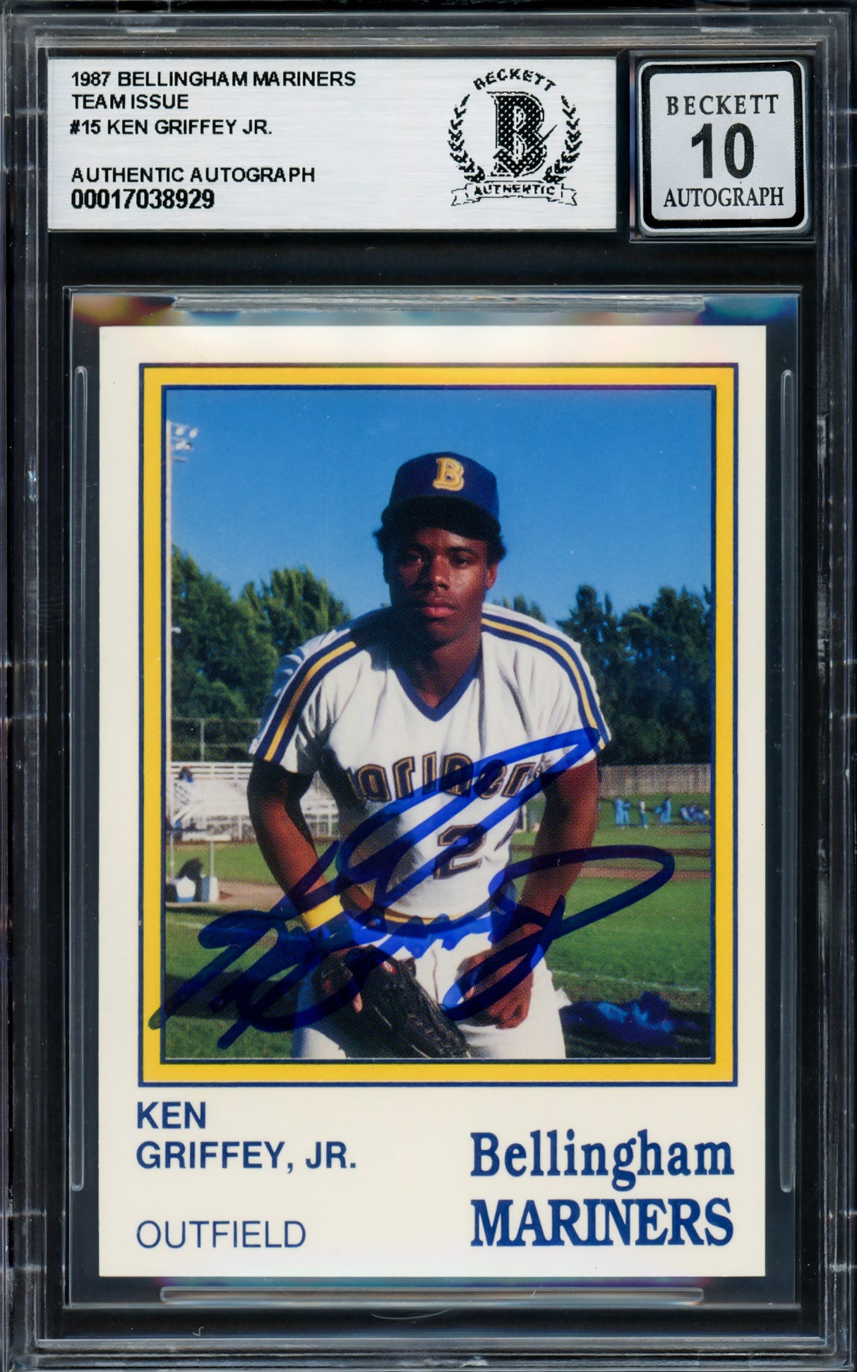 Ken Griffey Jr. Autographed 1987 International Rookie Card #15 Bellingham Mariners Auto Grade Gem Mint 10 Beckett BAS #17038929