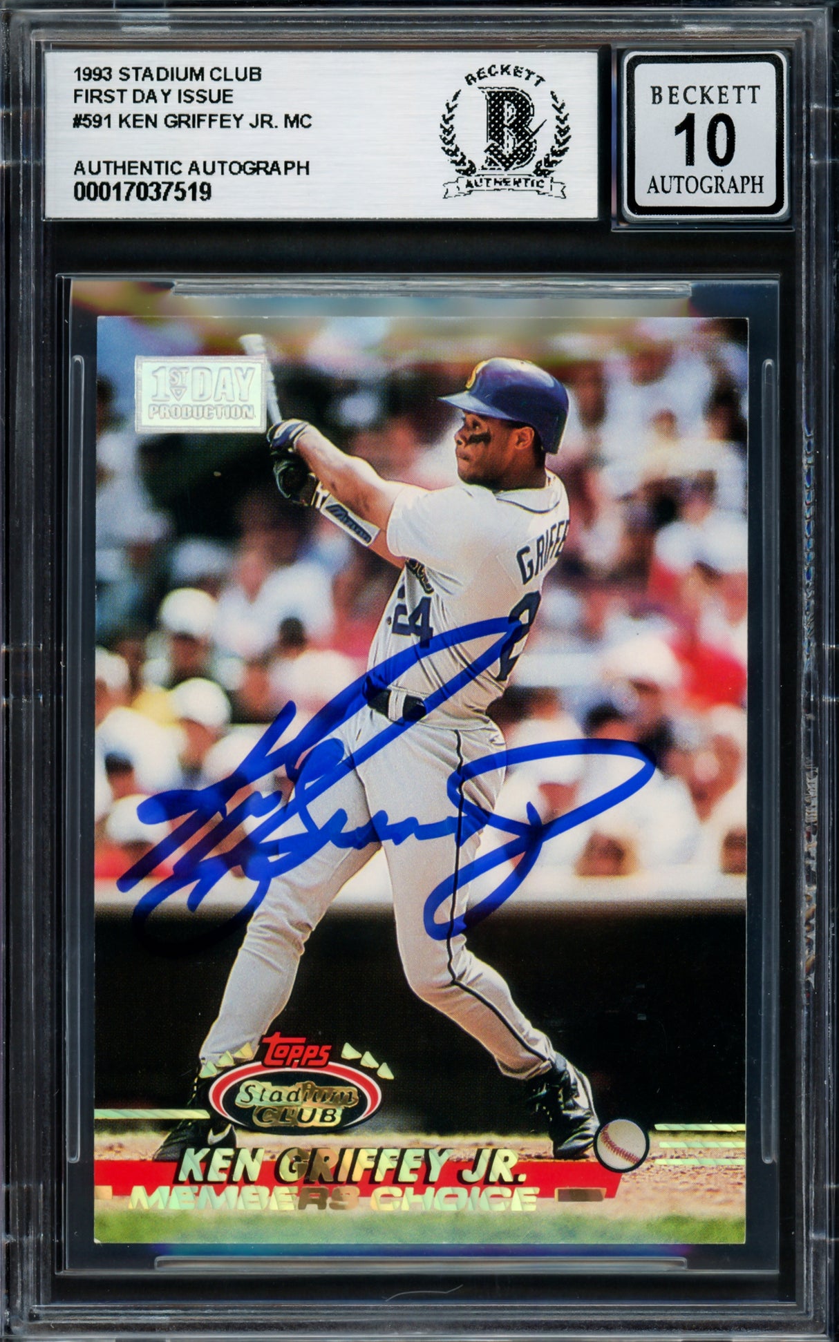 Ken Griffey Jr. Autographed 1993 Stadium Club 1st Day Card #591 Seattle Mariners Auto Grade Gem Mint 10 Beckett BAS #17037519