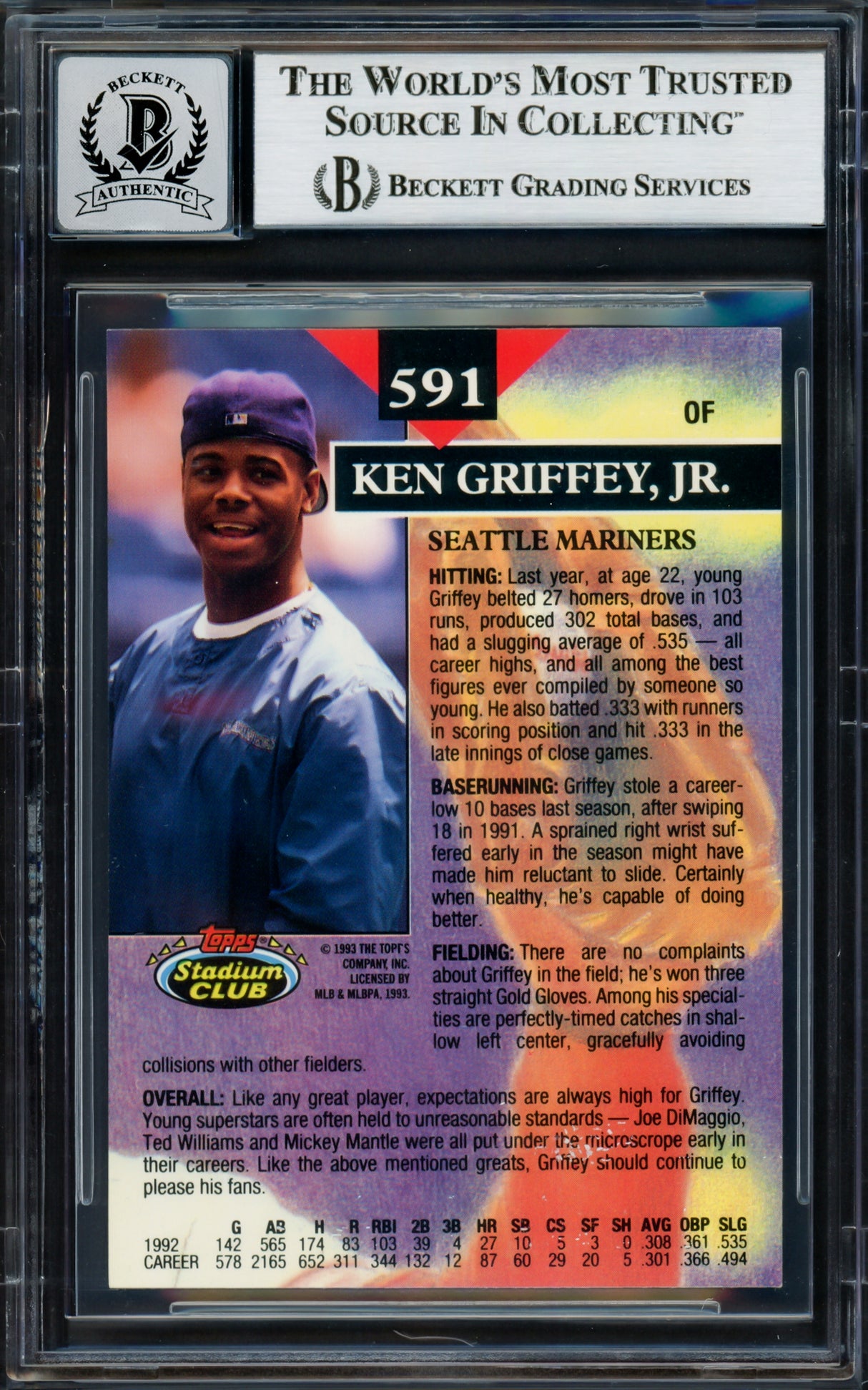 Ken Griffey Jr. Autographed 1993 Stadium Club 1st Day Card #591 Seattle Mariners Auto Grade Gem Mint 10 Beckett BAS #17037519