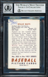 Willie Mays Autographed 1986 CCC 1951 Bowman Reprint Rookie Card #305 NY Giants Auto Grade Gem Mint 10 #341/1951 Beckett BAS #17037502