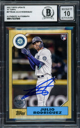 Julio Rodriguez Autographed 2022 Topps 35th Anniversary Rookie Card #87TBU-44 Seattle Mariners Auto Grade Gem Mint 10 Beckett BAS #17037849