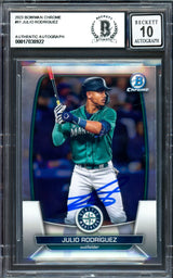 Julio Rodriguez Autographed 2023 Bowman Chrome Card #81 Seattle Mariners Auto Grade Gem Mint 10 Beckett BAS #17038922