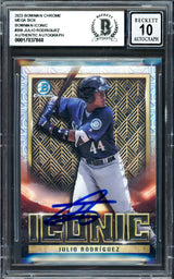 Julio Rodriguez Autographed 2023 Bowman Chrome Iconic Mojo Refractor Card #BI-9 Seattle Mariners Auto Grade Gem Mint 10 Beckett BAS #17037848