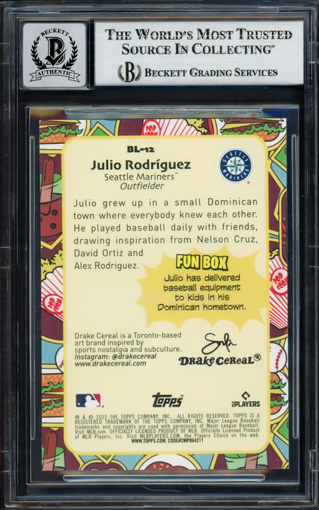 Julio Rodriguez Autographed 2023 Topps Big League Card #BL-12 Seattle Mariners Auto Grade Gem Mint 10 Beckett BAS #17039322