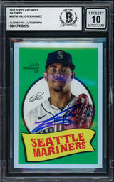 Julio Rodriguez Autographed 2023 Topps Archives 1969 Rainbow Foil Card #69T-50 Seattle Mariners Auto Grade Gem Mint 10 Beckett BAS #17039225