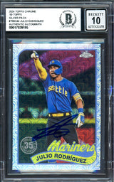 Julio Rodriguez Autographed 2024 Topps Chrome 35th Anniversary Card #T89C-44 Seattle Mariners Auto Grade Gem Mint 10 Beckett BAS #17039195