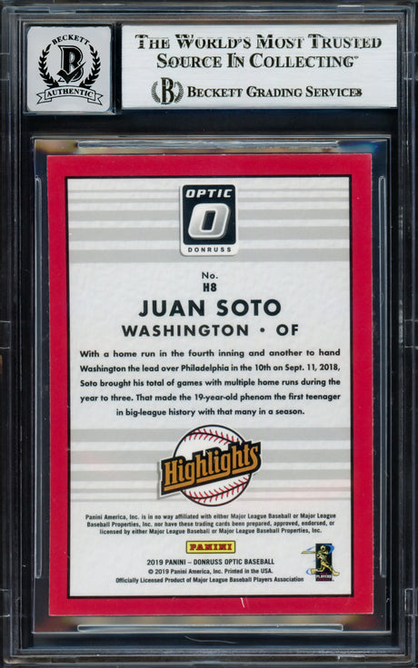 Juan Soto Autographed 2019 Donruss Optic Highlights Card #H8 New York Yankees Auto Grade Gem Mint 10 Beckett BAS #17039205