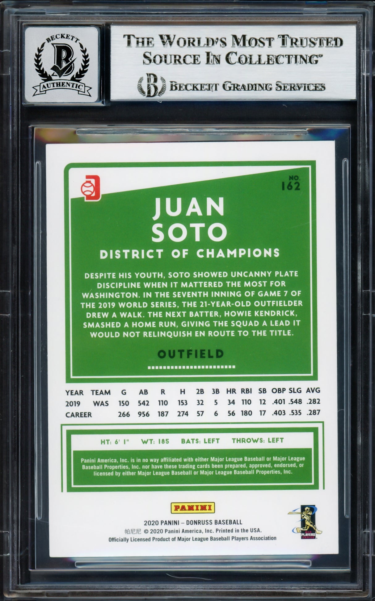 Juan Soto Autographed 2020 Donruss Variations Card #162 New York Yankees Auto Grade Gem Mint 10 Beckett BAS #17039184