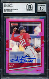 Juan Soto Autographed 2020 Donruss Holo Pink Card #162 New York Yankees Auto Grade Gem Mint 10 Beckett BAS #17039188