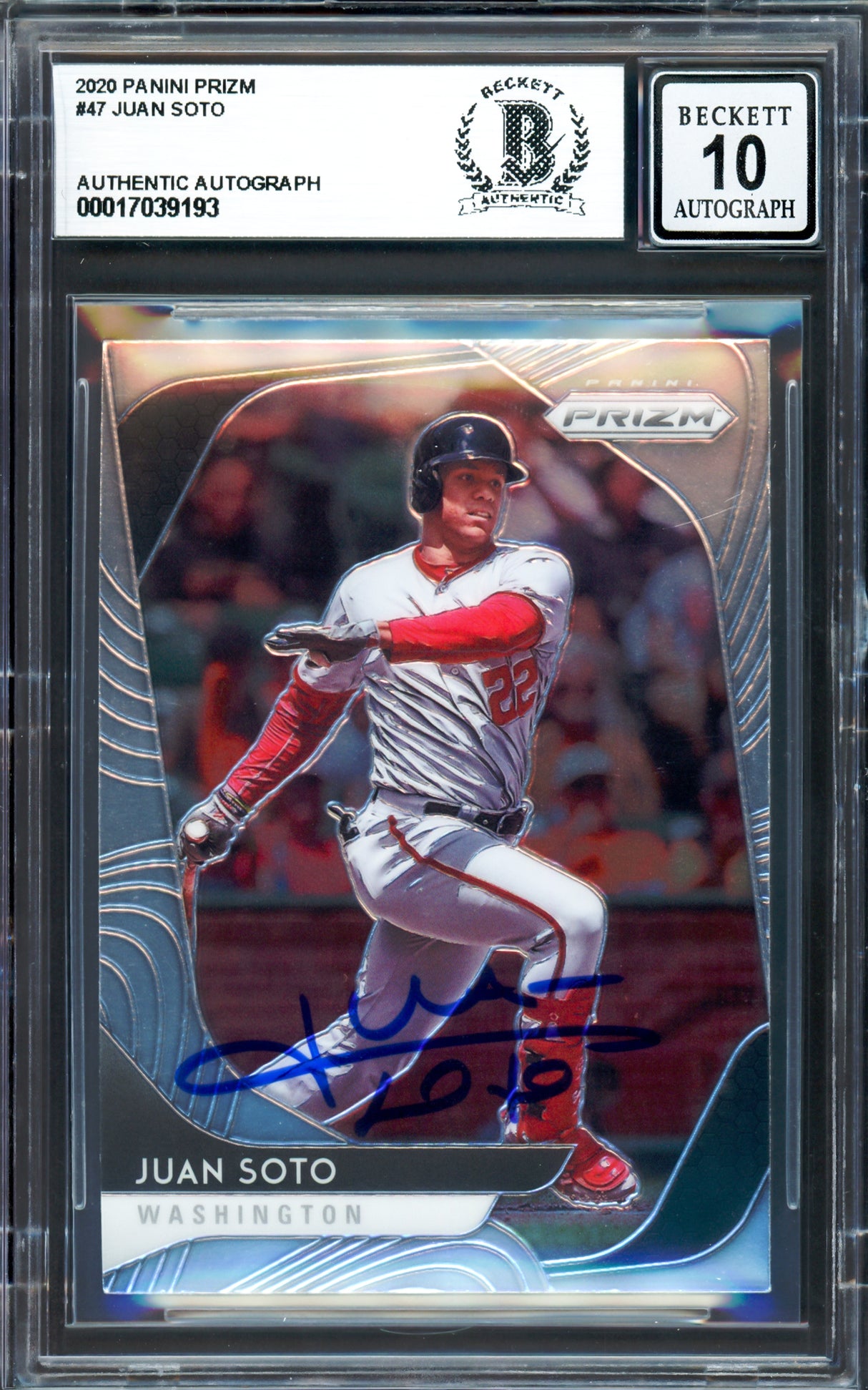 Juan Soto Autographed 2020 Panini Prizm Card #47 New York Yankees Auto Grade Gem Mint 10 Beckett BAS #17039193