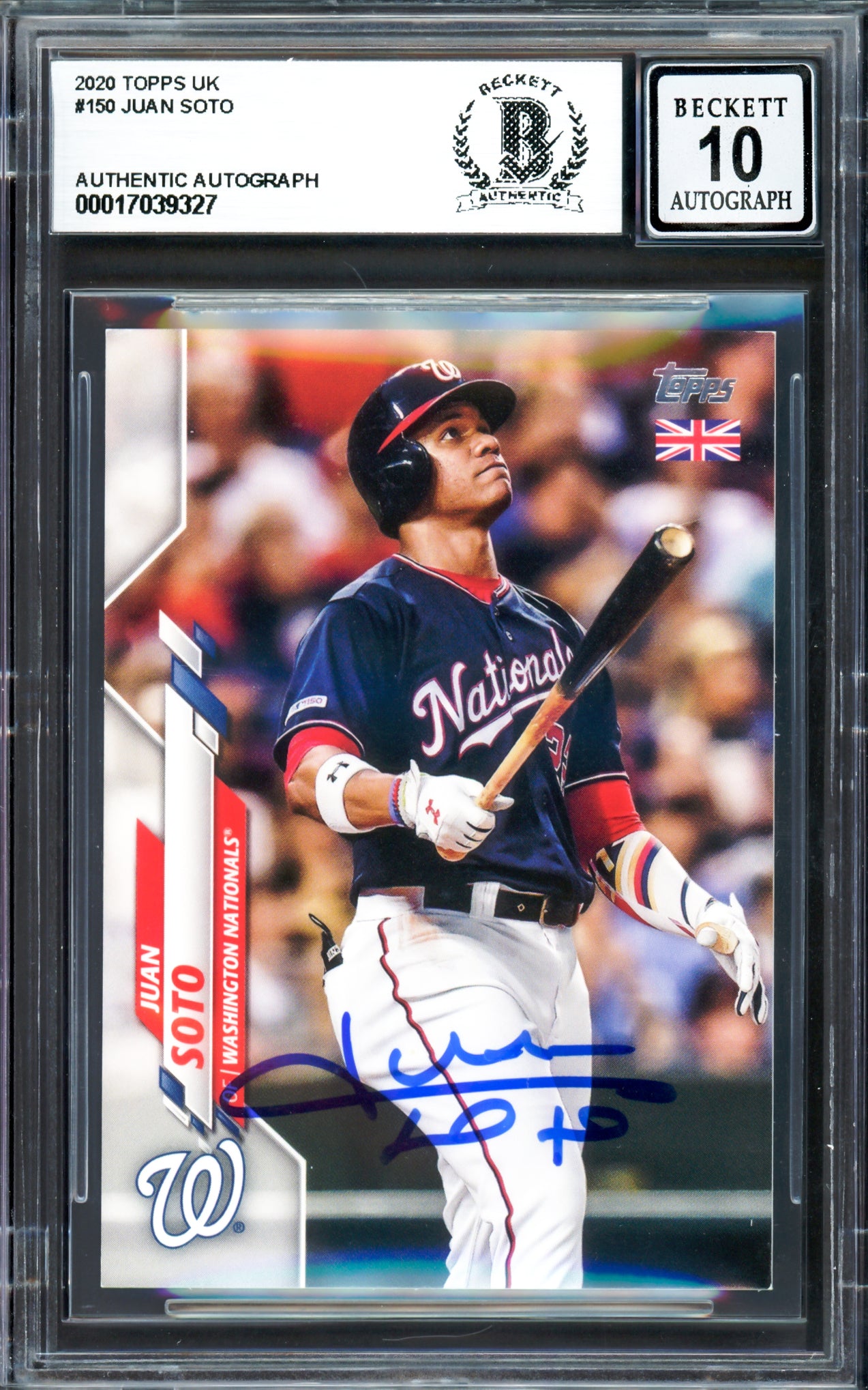 Juan Soto Autographed 2020 Topps UK Edition Card #150 New York Yankees Auto Grade Gem Mint 10 Beckett BAS #17039327