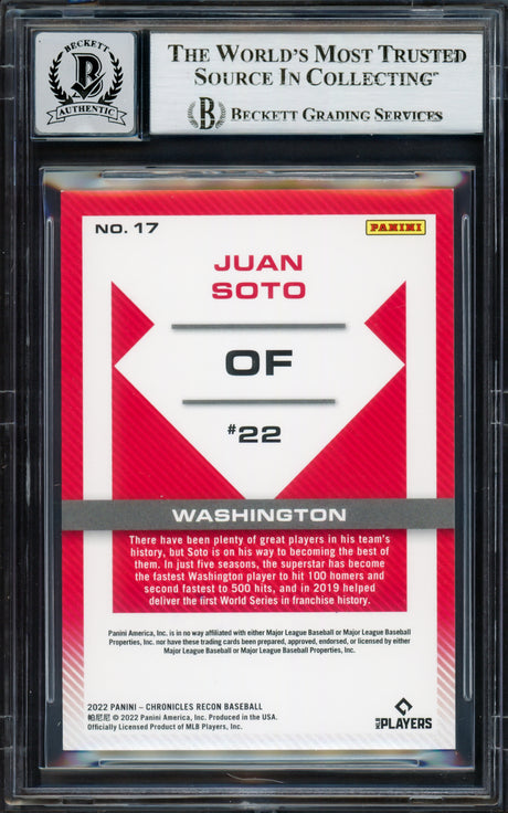 Juan Soto Autographed 2022 Panini Recon Card #17 New York Yankees Auto Grade Gem Mint 10 Beckett BAS #17039237