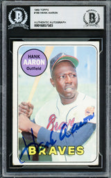 Hank Aaron Autographed 1969 Topps Card #100 Atlanta Braves Beckett BAS #16857503