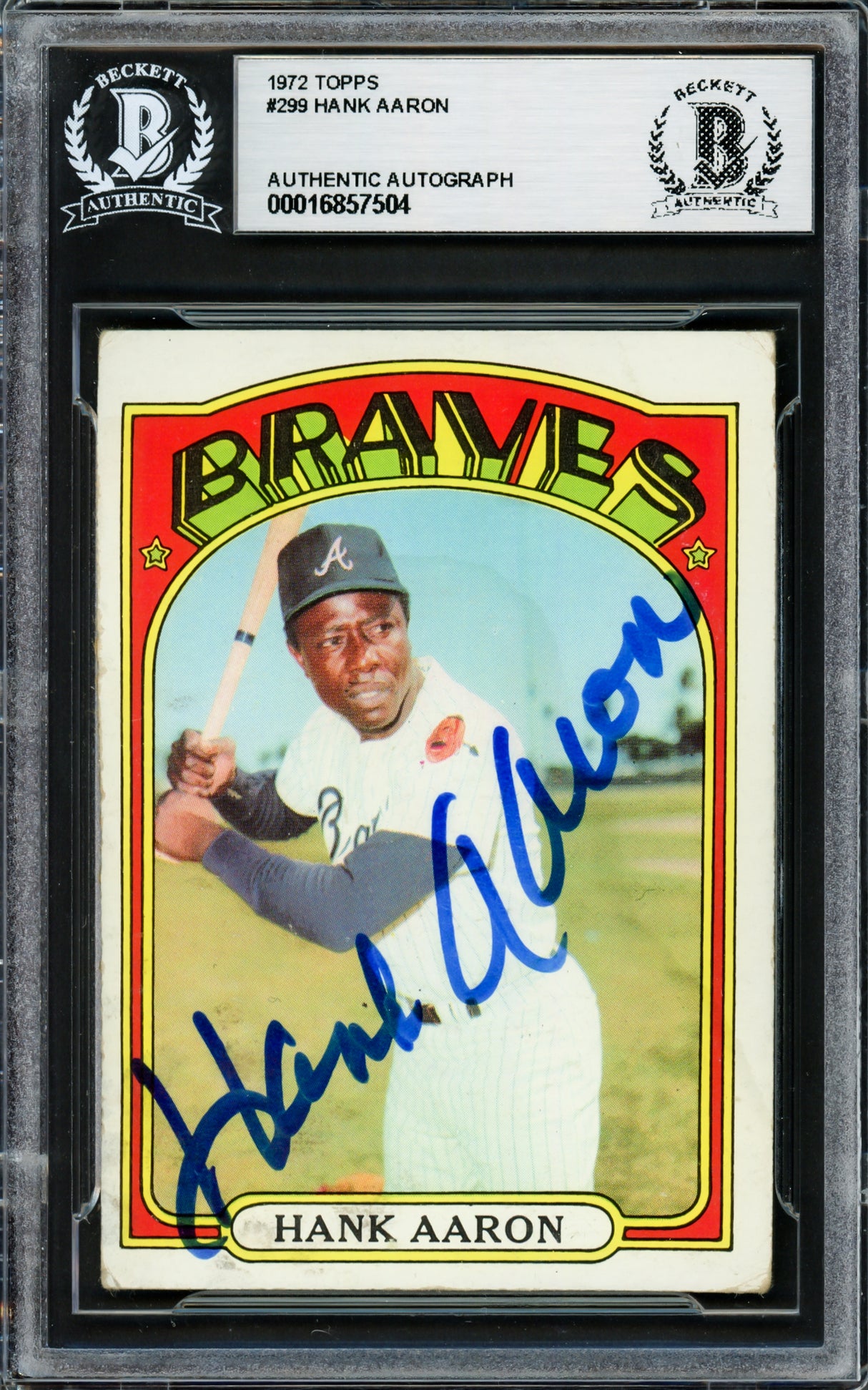 Hank Aaron Autographed 1972 Topps Card #299 Atlanta Braves Beckett BAS #16857504