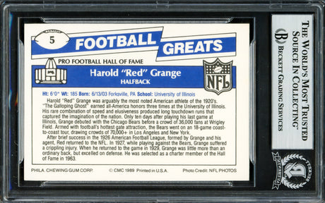 Harold Red Grange Autographed 1989 Swell Card #5 Chicago Bears Beckett BAS #16857506