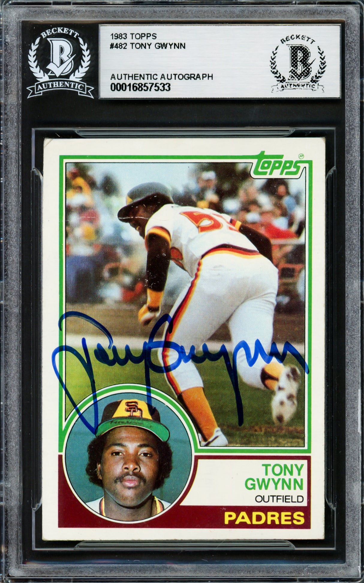 Tony Gwynn Autographed 1983 Topps Rookie Card #482 San Diego Padres Beckett BAS #16857533