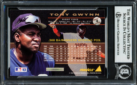 Tony Gwynn Autographed 1994 Pinnacle Card #4 San Diego Padres Beckett BAS #16857532